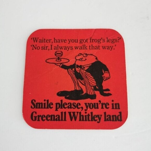 Vintage Greenall Whitley Beer Coaster Jokes Puns Beer Mat 2-Sided Smile Please - Picture 4 of 5